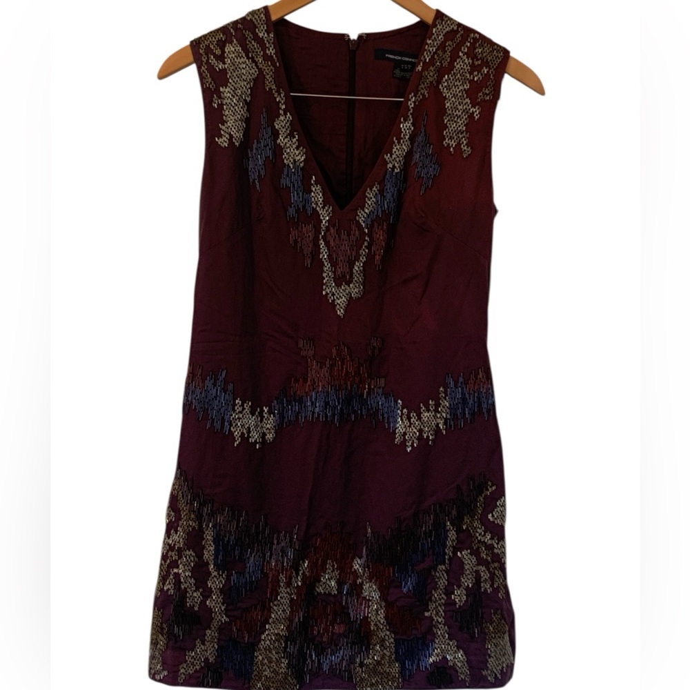 French Connection Deep Purple Dress with Silver Accents
